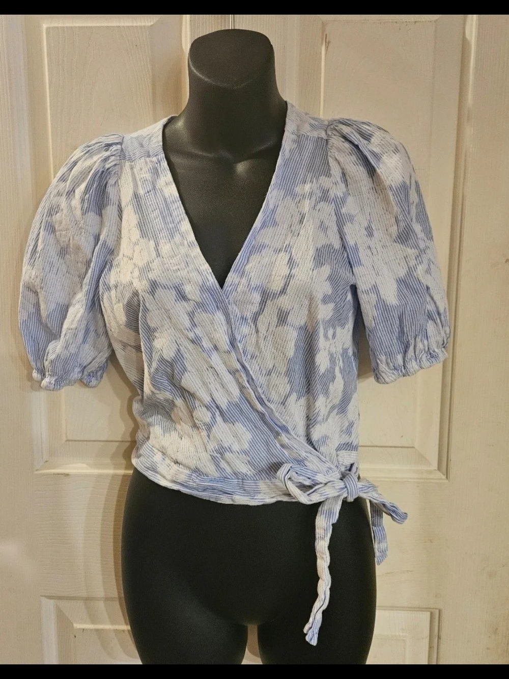 Banana Republic Blue and White Floral Wrap Blouse